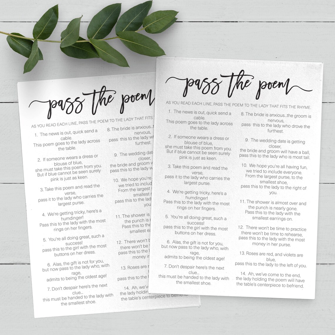 Pass the Poem Bridal Shower Games . Pass the Poem . Gift Etsy