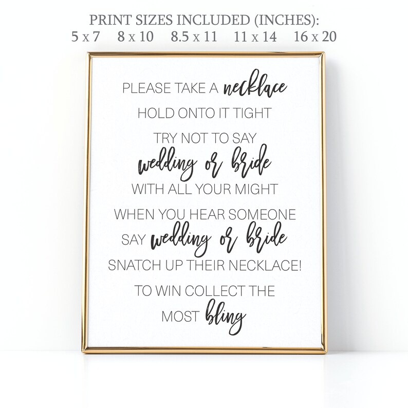 Please Take a Necklace Game . Bridal Shower Please Take a Etsy