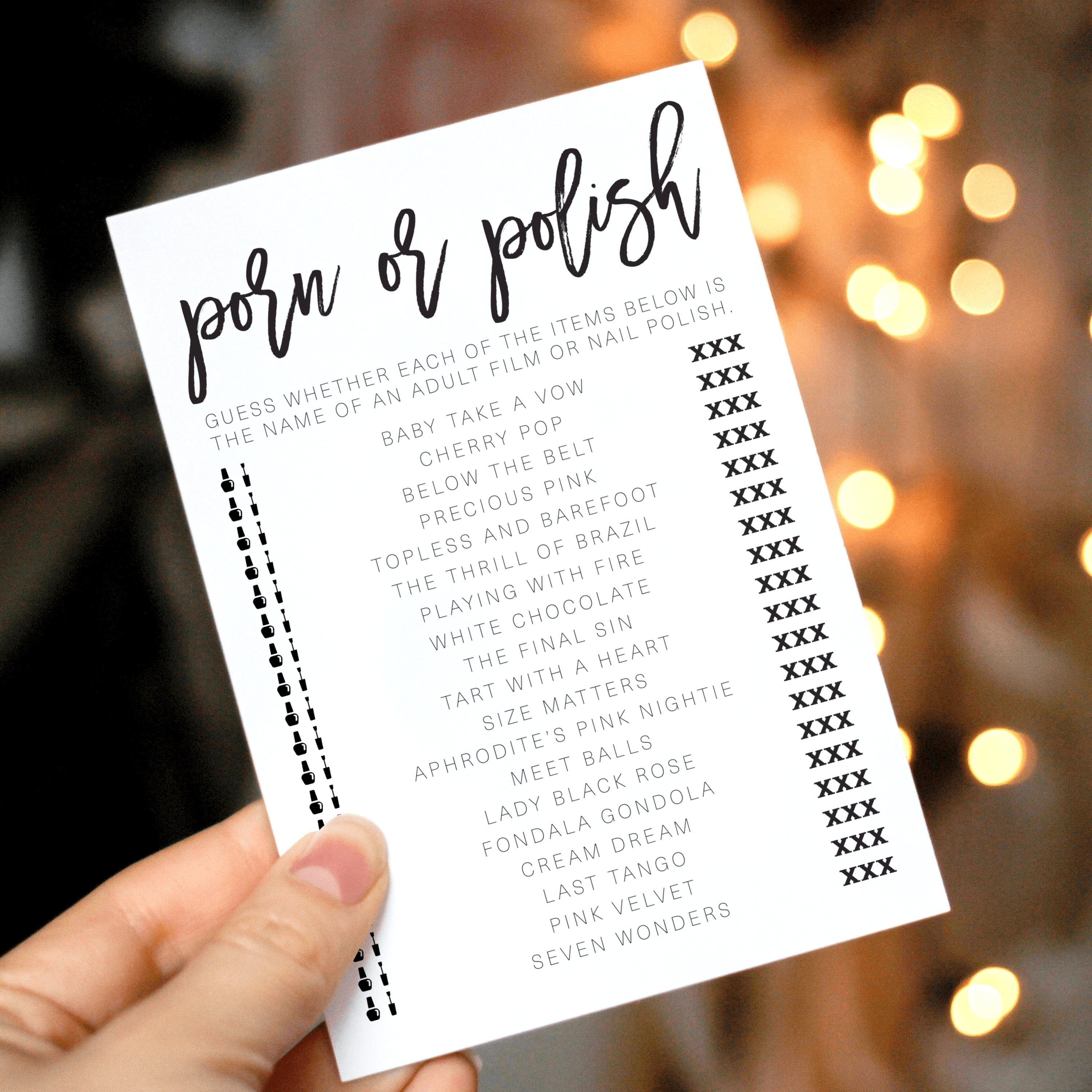 PRINTED Porn or Polish Bridal Shower Game - Etsy Hong Kong