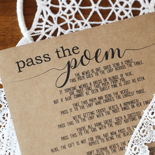 Pass the Poem Bridal Shower Games . Pass the Poem . Gift Etsy