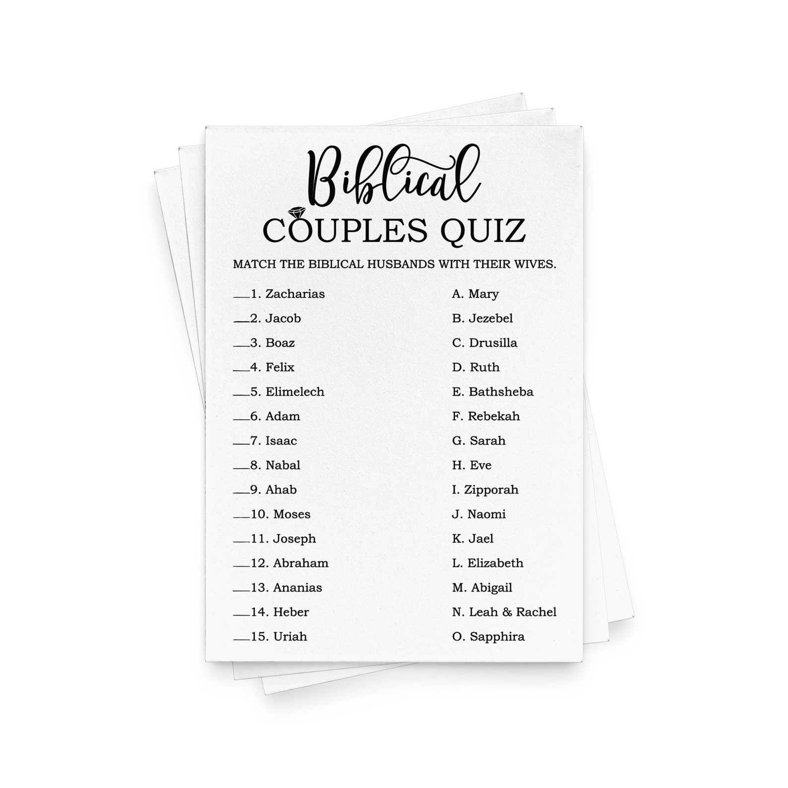 PRINTED Biblical Couples Game . Bible Couples Quiz Etsy
