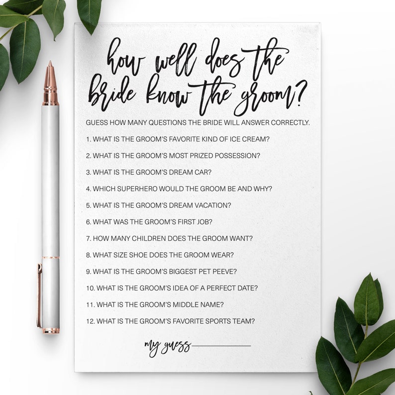 How Well Does the Bride Know the Groom Bridal Shower Etsy Canada