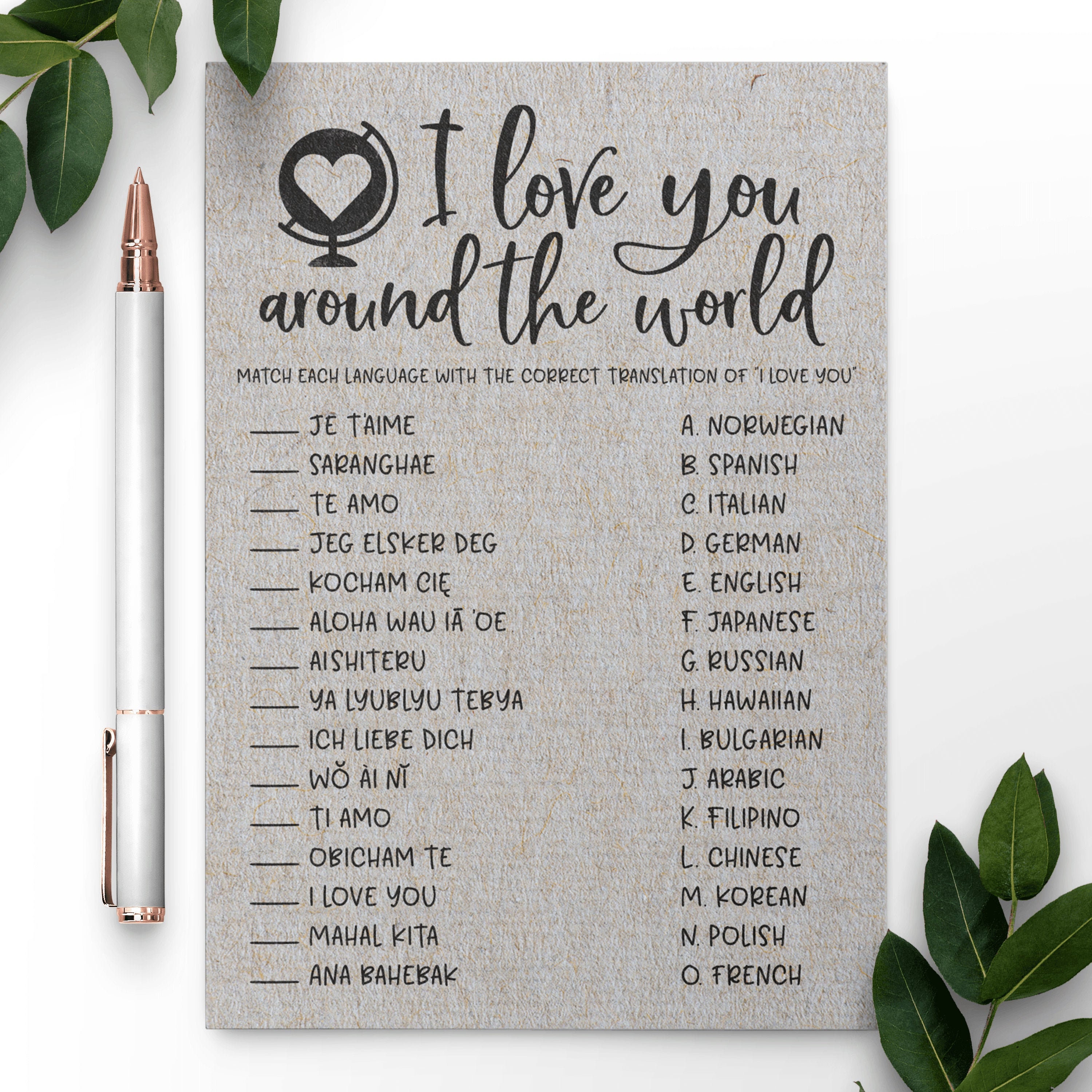 Grey I Love You Around The World Bridal Shower Game I Love Etsy