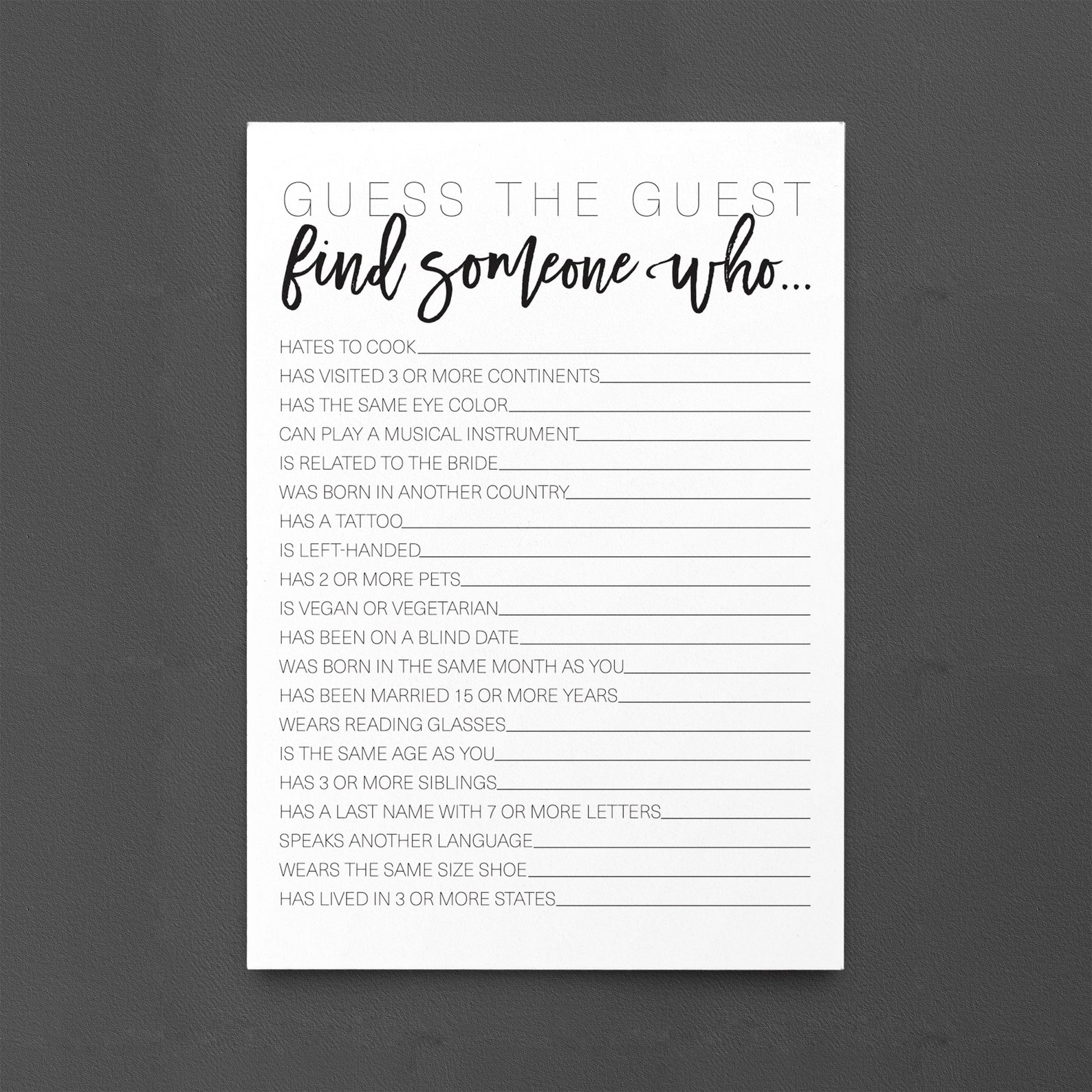 Guess the Guest Bridal Shower Game. Find the Guest. Printable Etsy