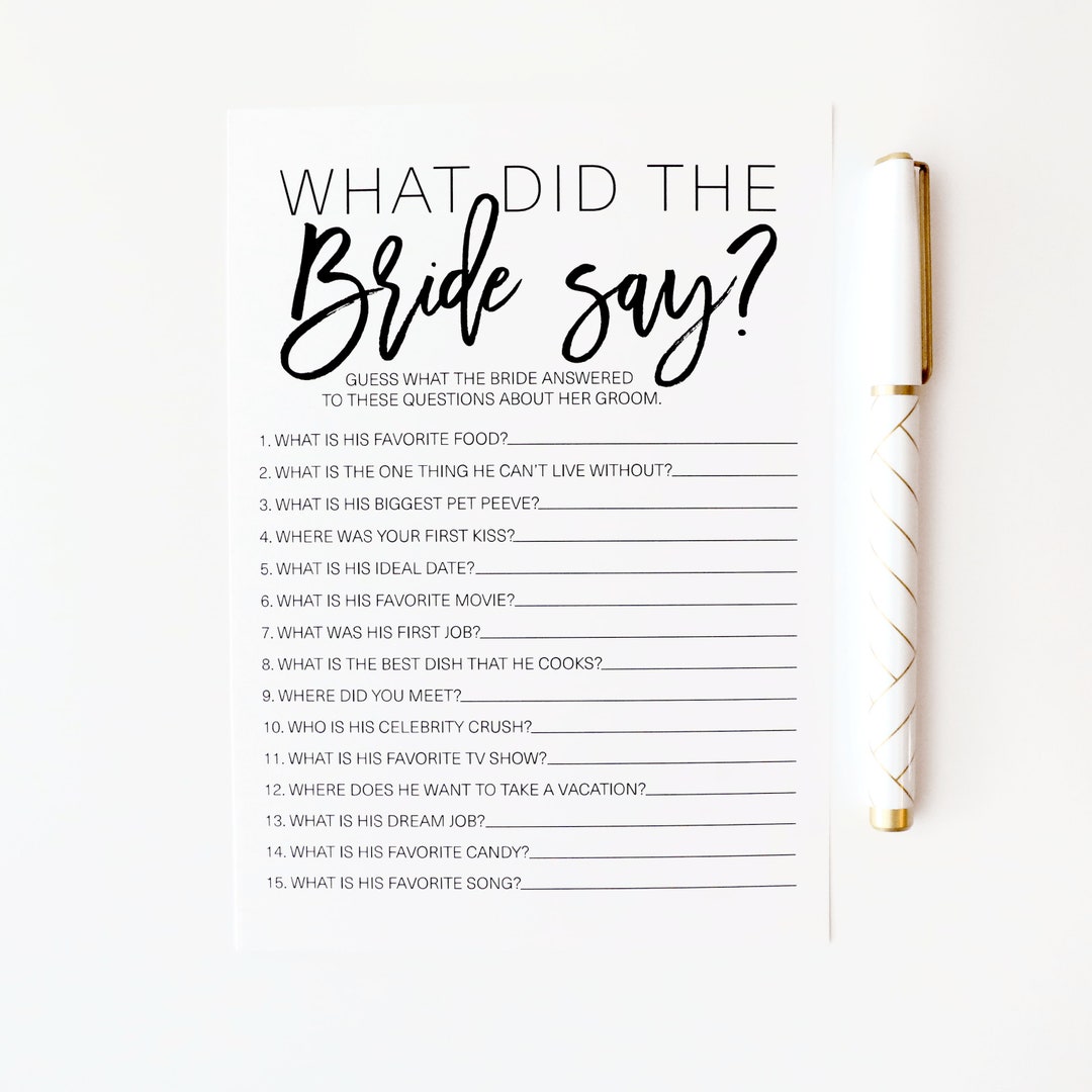 PRINTED What Did the Bride Say Bridal Shower Game - Etsy