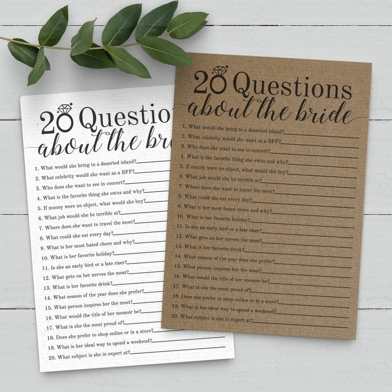 20 Questions About The Bride Bridal Shower Game . Bridal Etsy