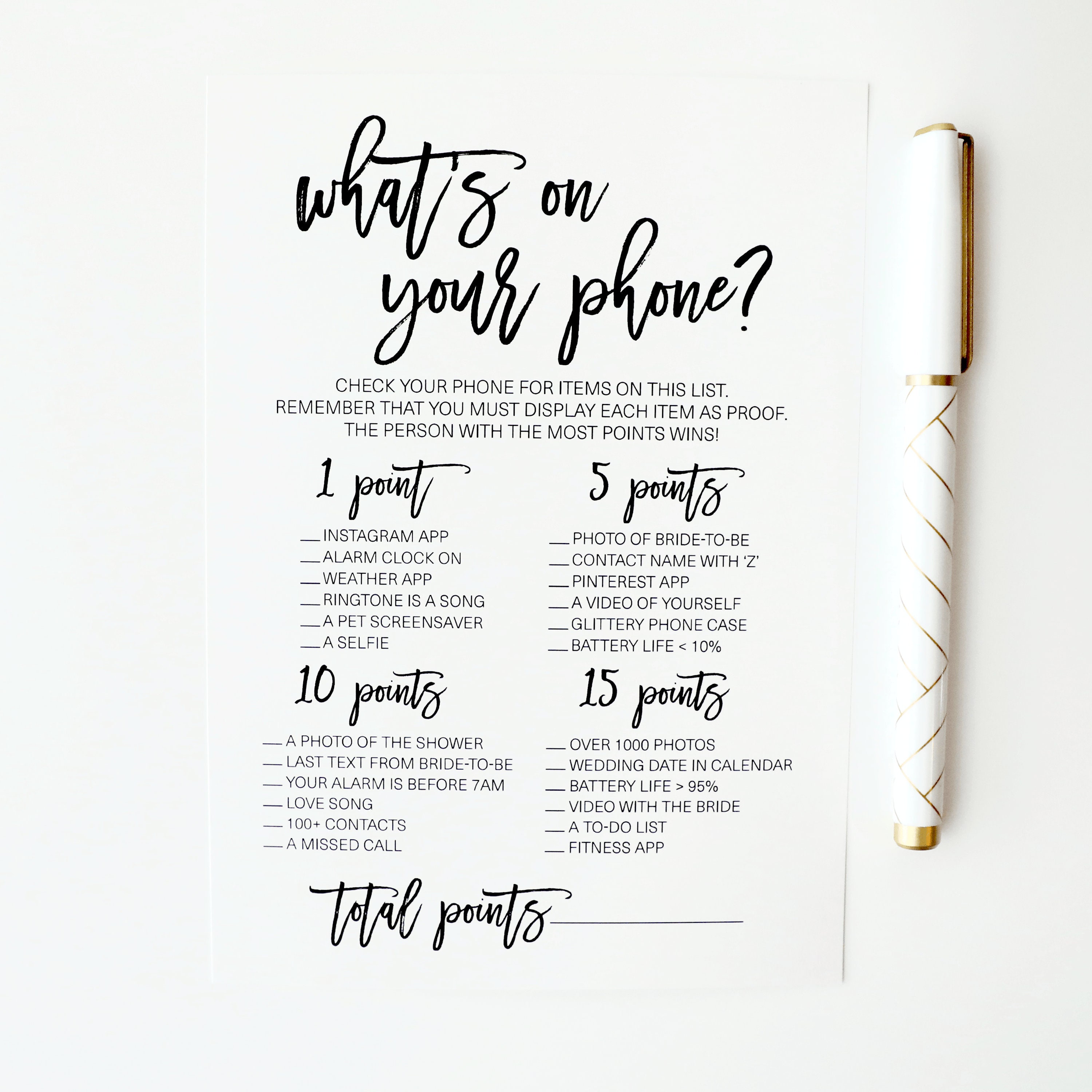 Bridal Shower Phone Game Whats In Your Phone Game Whats On Your Phone Game Baby Shower Phone