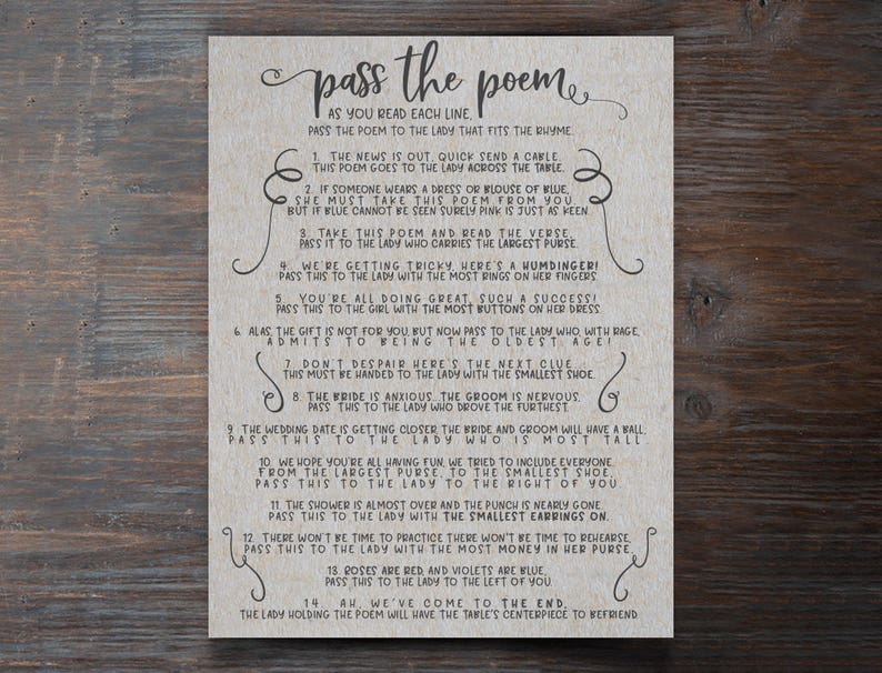 Pass The Poem Bridal Shower Games Rustic Grey Bridal Shower Etsy