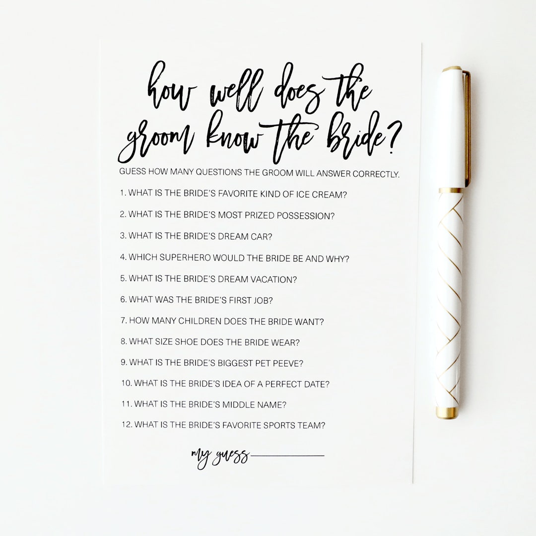 How Well Does the Groom Know the Bride Bridal Shower Gamesvirtual