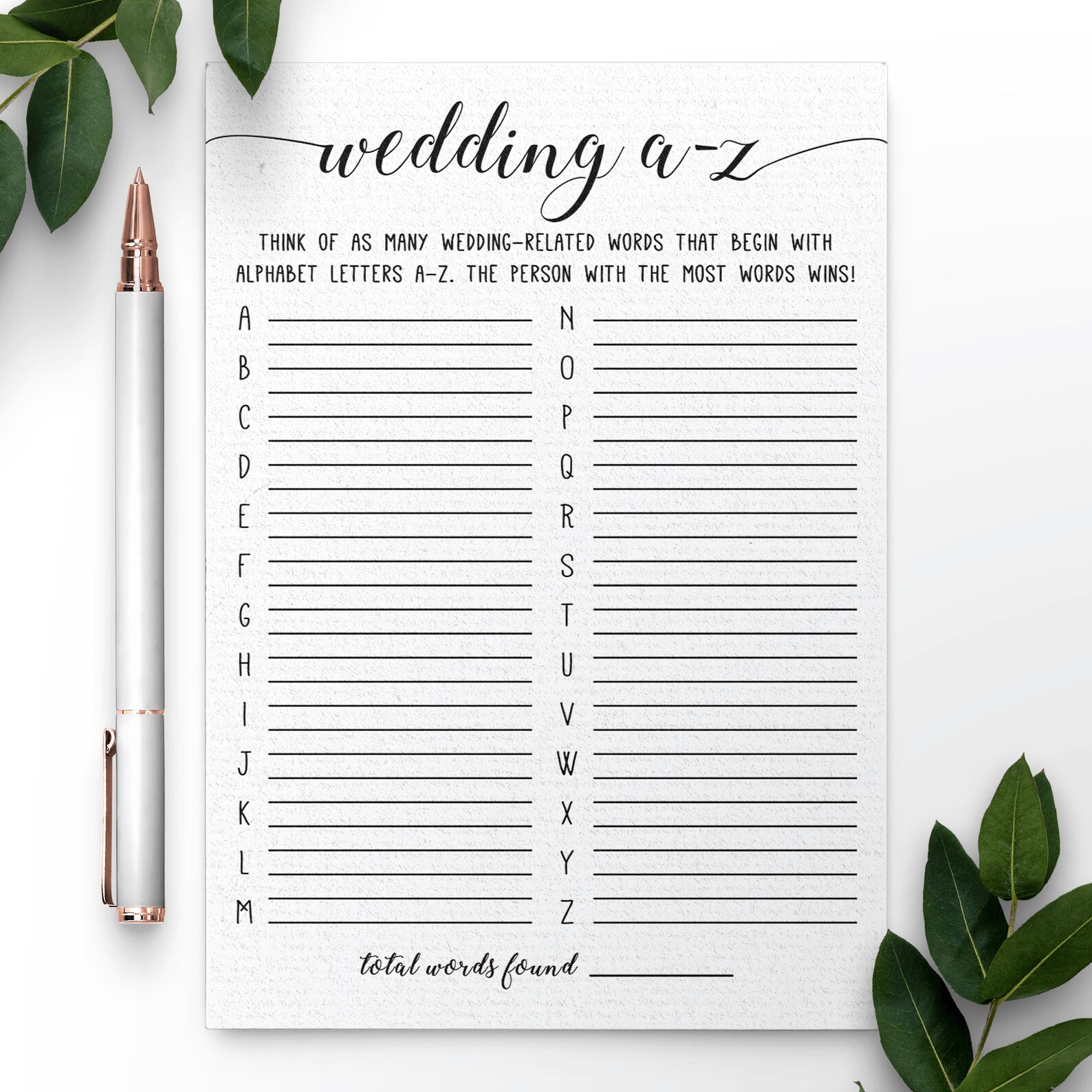 Wedding AZ Game . Bridal Alphabet Game . Bridal Shower Games Etsy