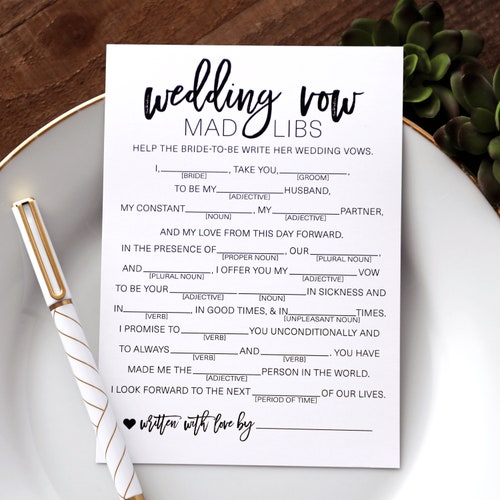 Mad Libs Wedding Vow Mad Lib Bridal Shower Game Printable Etsy