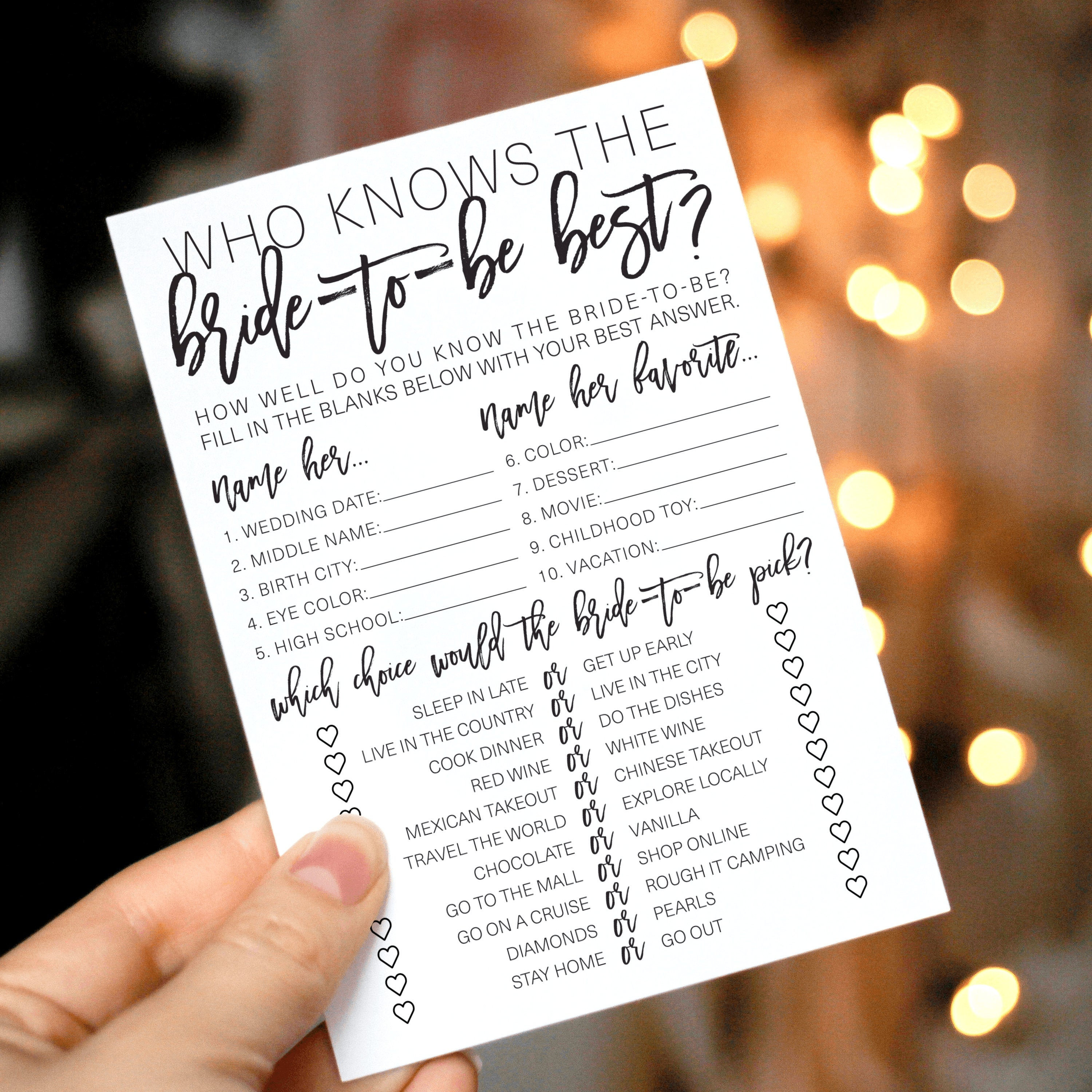 Who Knows the Bride-to-be Best . Who Knows the Bride Best - Etsy