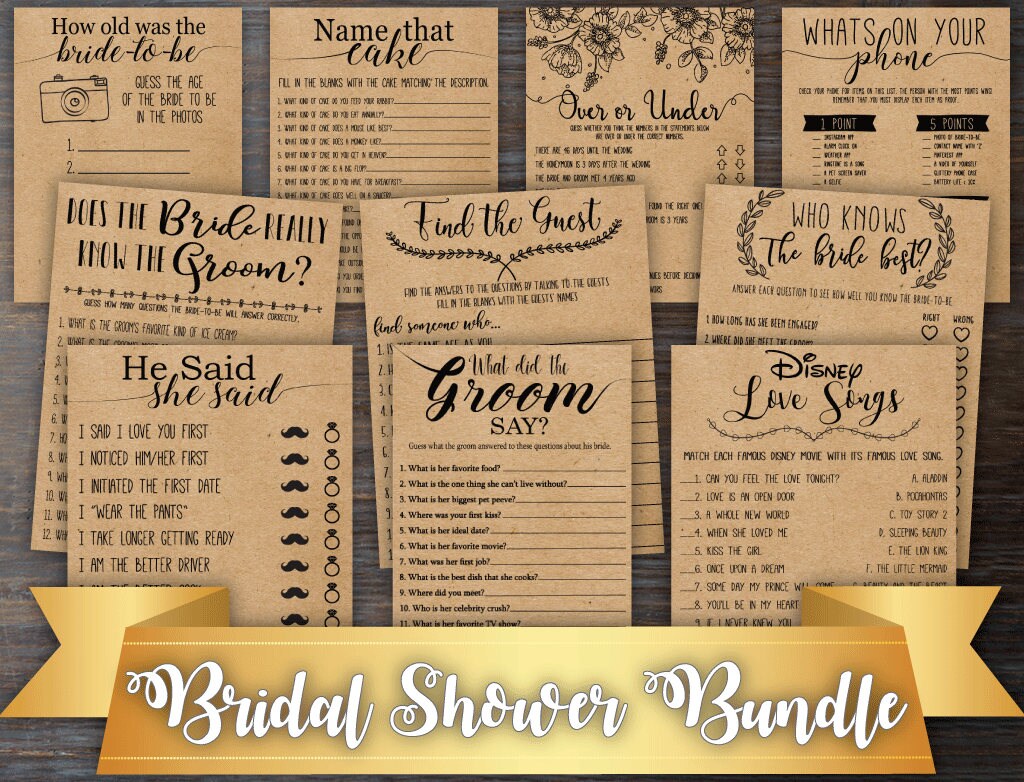 10 Bridal Shower Games Bundle . Games Bundle . Bridal Shower Bundle Etsy