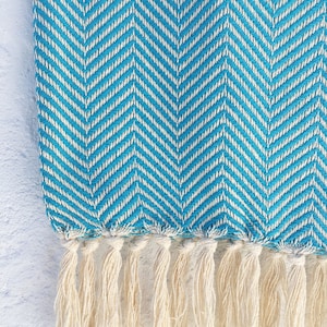 Traditional Portuguese Blanket TURQUOISE | Fringed Cotton Blanket | 100% Manual Weaving and Finishing | Plaid with Fringes in Coton |Handmade