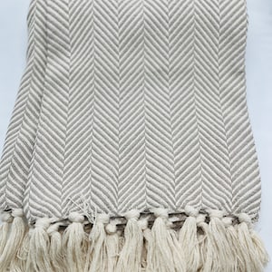 Traditional Portuguese Blanket BEIGE | Fringed Cotton Blanket | 100% Manual Weaving and Finishing | Plaid à Franges en Coton |Handmade
