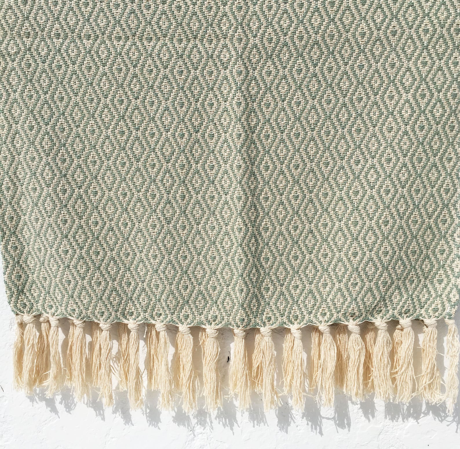 Traditional Portuguese Blanket LIGHT GREEN Fringed Cotton Blanket 100