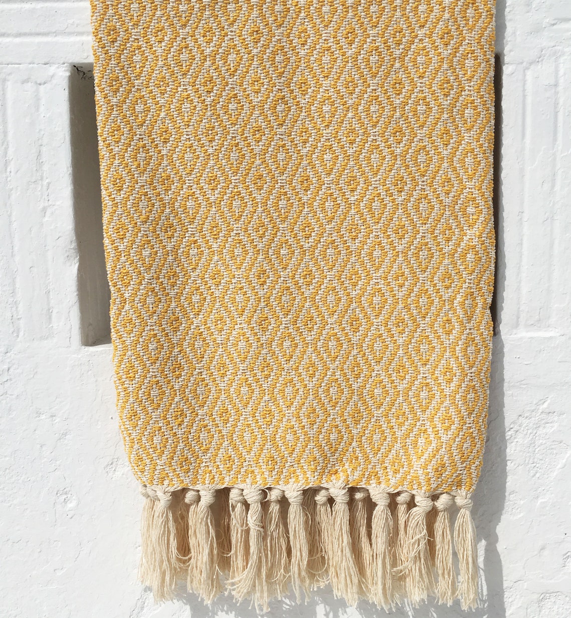 Traditional Portuguese Blanket YELLOW Fringed Cotton Blanket Etsy UK