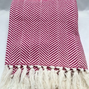 Traditionele Portugese Deken CHOC PINK | Gefranjerde katoenen deken | 100% handmatig weven en afwerken | Plaid à Franges en Coton |Handgemaakt