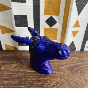 Burro de Cerámica AZUL OSCURO | Cabeza de burro de cerámica | Cerámica portuguesa | Cerámica hecha a mano | Un en Cerámica Negra | Cabezal de cerámica
