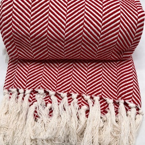 Traditional Portuguese Blanket RED | Fringed Cotton Blanket | 100% Manual Weaving and Finishing | Plaid with Fringes in Coton |Handmade