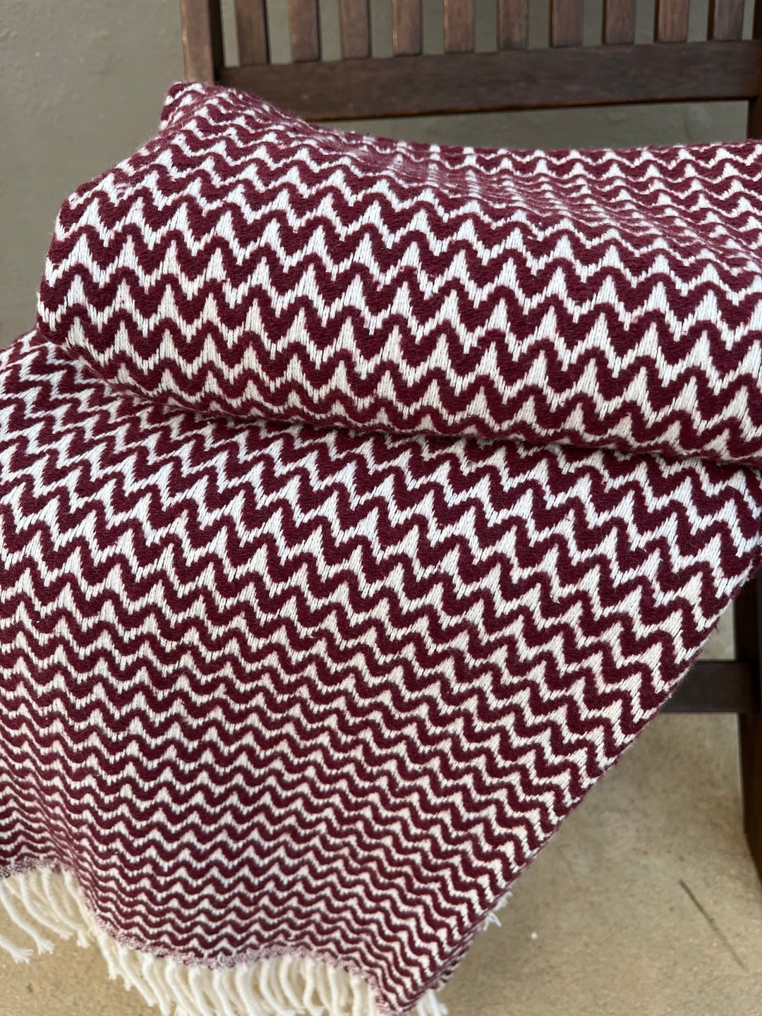 Traditional Portuguese Blanket DARK RED Fringed Cotton Etsy