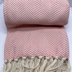 Traditional Portuguese Blanket ROSE | Fringed Cotton Blanket | 100% Manual Weaving and Finishing | Plaid à Franges en Coton |Handmade