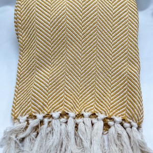 Traditional Portuguese Blanket DARK YELLOW | Fringed Cotton Blanket | 100% Manual Weaving and Finishing | Plaid à Franges en Coton |Handmade