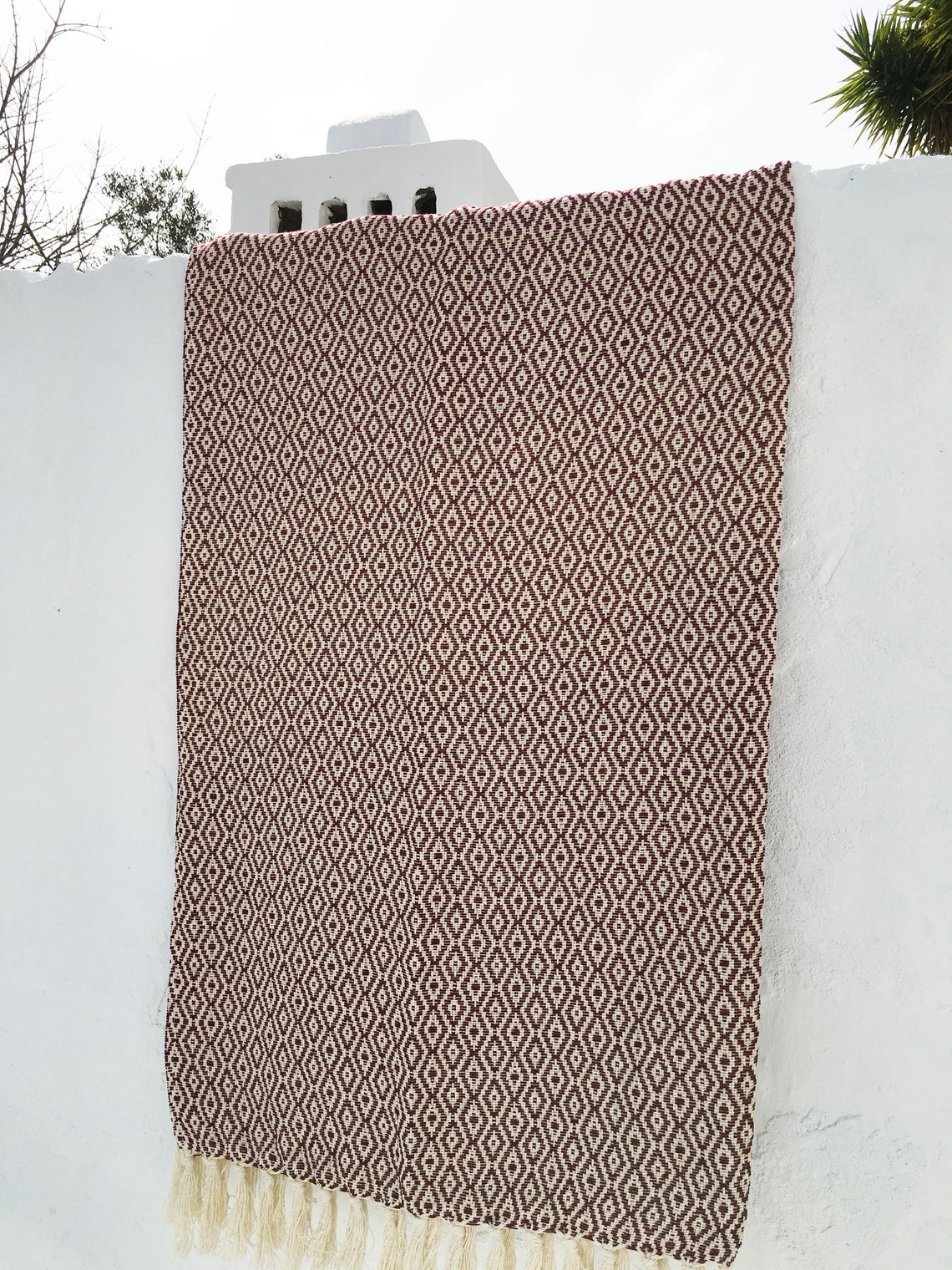 Traditional Portuguese Blanket DARK RED Fringed Cotton Etsy