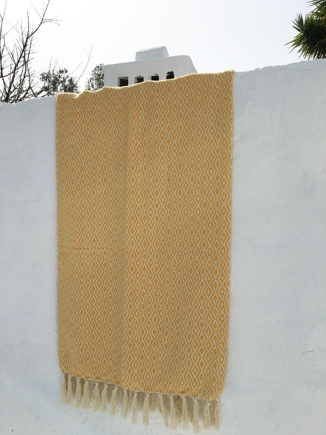 Traditional Portuguese Blanket YELLOW Fringed Cotton Blanket Etsy UK