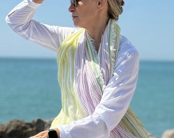 Bufanda de mezcla de algodón con rayas Harbour con costuras, ideal para playa, pareo o encubrimiento KB238