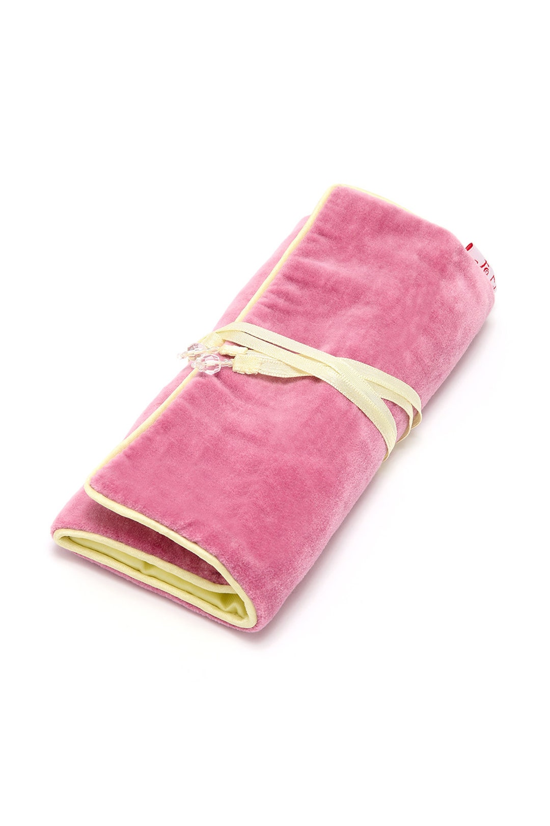 Pink Blush Velvet Jewellery Roll With Pretty Yellow Satin