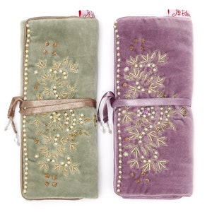 Sumptuous velvet jewellery roll with exquisite beading & satin lining. Jewelry case, jewelry roll, jewelry wrap  JR12&#39;s