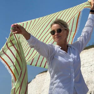 Peppermint Stripe COTTON with embroidery, beach wrap, coverup or sarong KB235