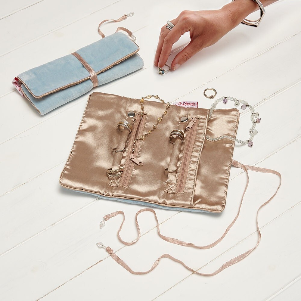 Sky Blue Velvet Jewellery Roll With Gold Satin Lining Etsy