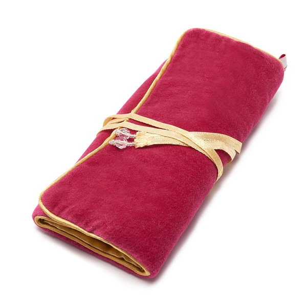 Gorgeous Rose velvet jewellery roll with satin lining & beaded ties. Jewelry roll, Jewelry wrap, jewelry storage JR10R