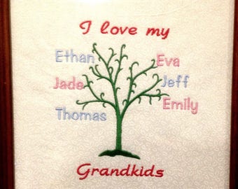 personalised embroidered I love my grandkids family tree home wall deco