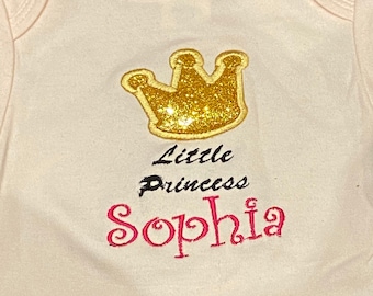Personalized Embroidered Crown Baby Outfit: Custom Cotton T-Shirt