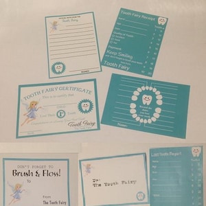 Tooth fairy letter set-tooth fairy receipt/certificate/ report/letter/chart