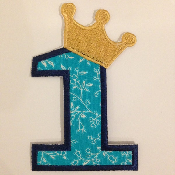 Embroidered Number 1 applique with Crown iron on /sew on patch