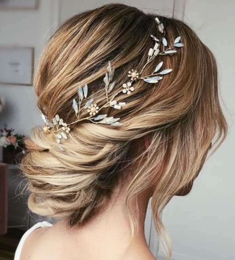 Bridal hair vine Blue hair accessory Blue gold hair piece Etsy