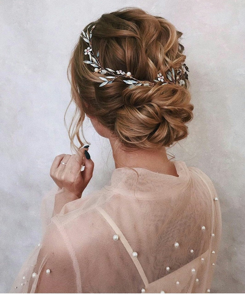 Bridal Hair Vine Blue Hair Accessory Blue Gold Hair Piece Etsy