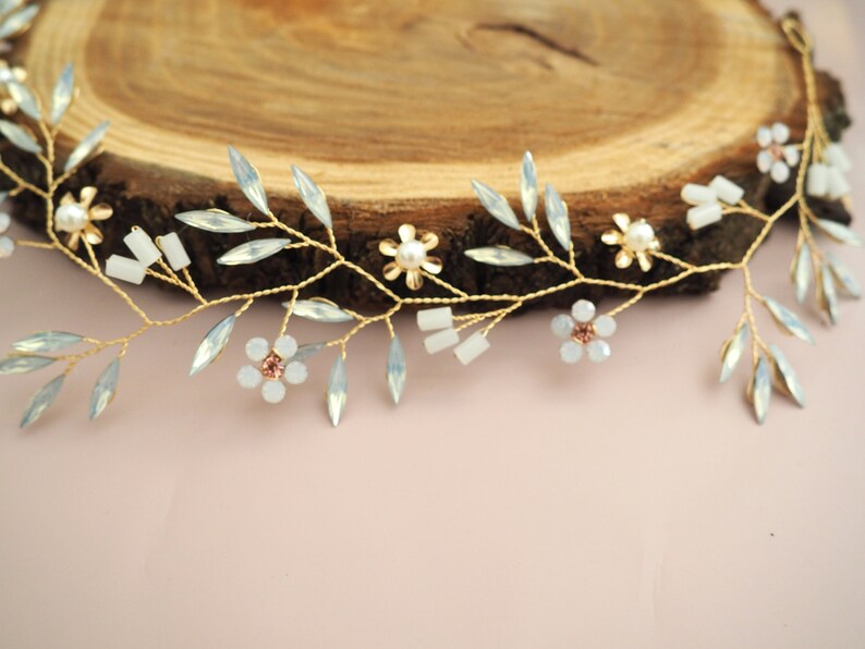 Blue Hair Accessory Blue Gold Hair Piece Bridal Hair Vine Etsy