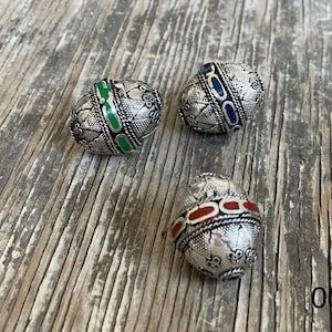 Scythian handmade bead with blue, green and red enamel, oval namistini, ethnic bead.