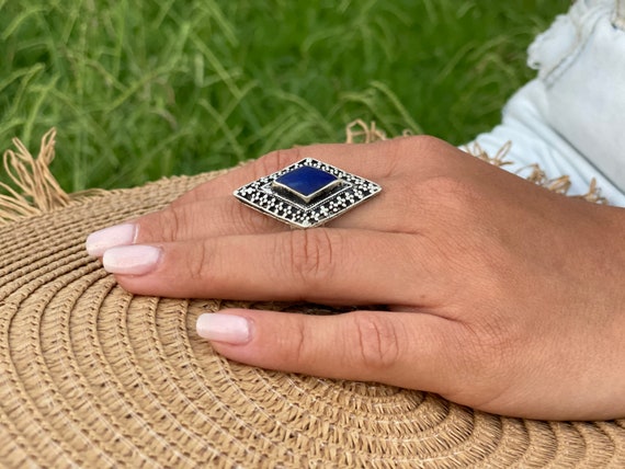 Vintage kuchi lapis lazuli ring, rhombus shaped A… - image 1