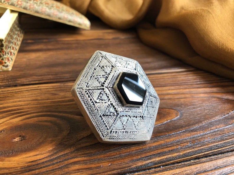 ATS vintage boho gypsy Large male Ring Afghani kuchi massive ring,unisex wiccan Berber Tribal Jewellery Tuareg black agate ring