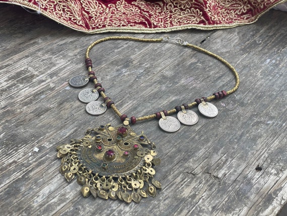 Vintage Afghan coins necklace, Berber massive pen… - image 9