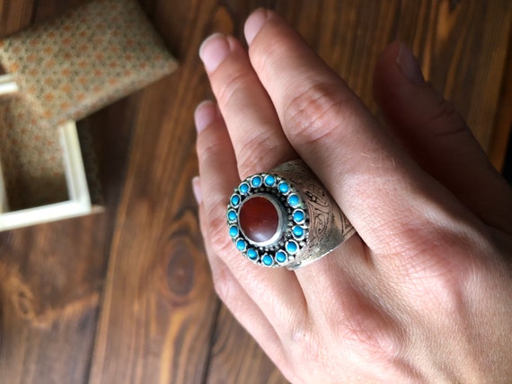Vintage Berber carnelian ring, tribal ring heap, … - image 4