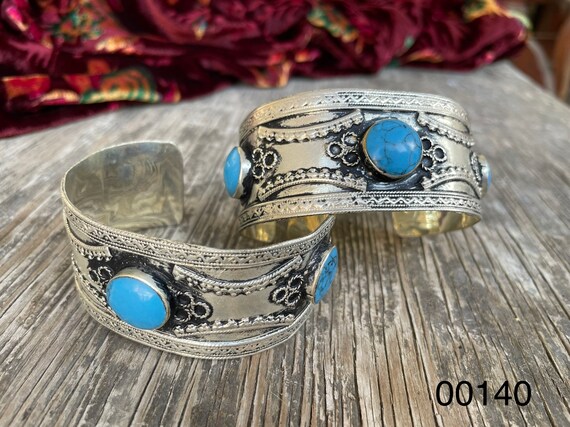 Tribal Afghan blue turquoise bracelet, Vintage Bo… - image 3