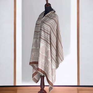 Woven merino wool shawl,Palatine beige-brown Kani pashmina,unisex scarf for all seasons, Himalayan shawl, spiritual clothing, wonderful gift image 3