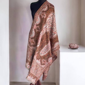 Woven Jacquard Shawl handmade, eternal blend of style and heat, long cape, Christmas gift, bohemian scarf, brown with ornament palatine.